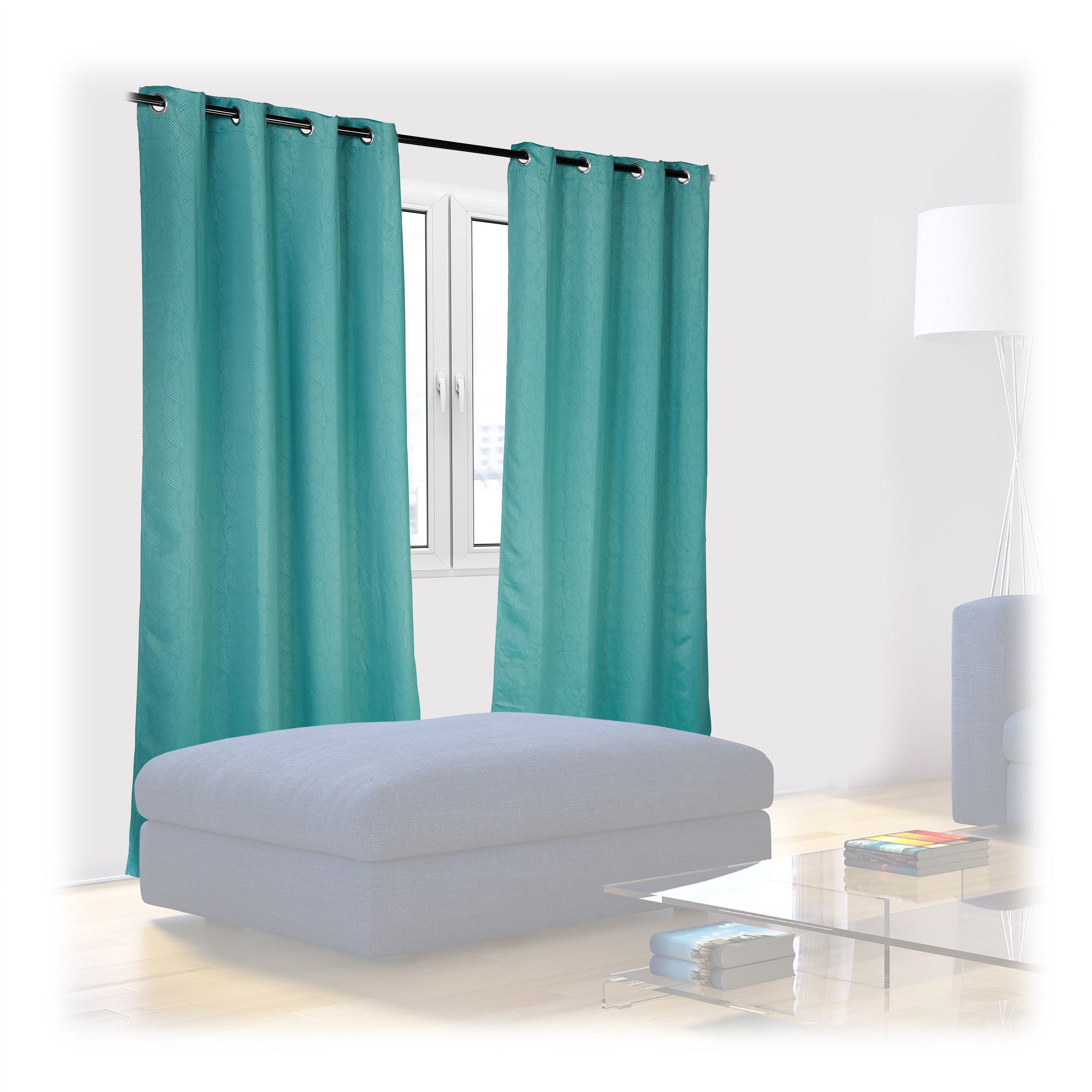 Relaxdays cortinas, set 2, 245x135 cm, opacas, oscuras, ojales, sobrecortinas control de luz estampadas, turquesa
