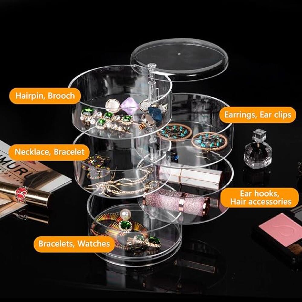 Boîte à Bijoux, 5 Niveaux Coffret à Bijoux avec Couvercle, Bijoux de Voyage de Rangement Rotation de 360 Degrés pour Bagues Boucles d'oreille - 4