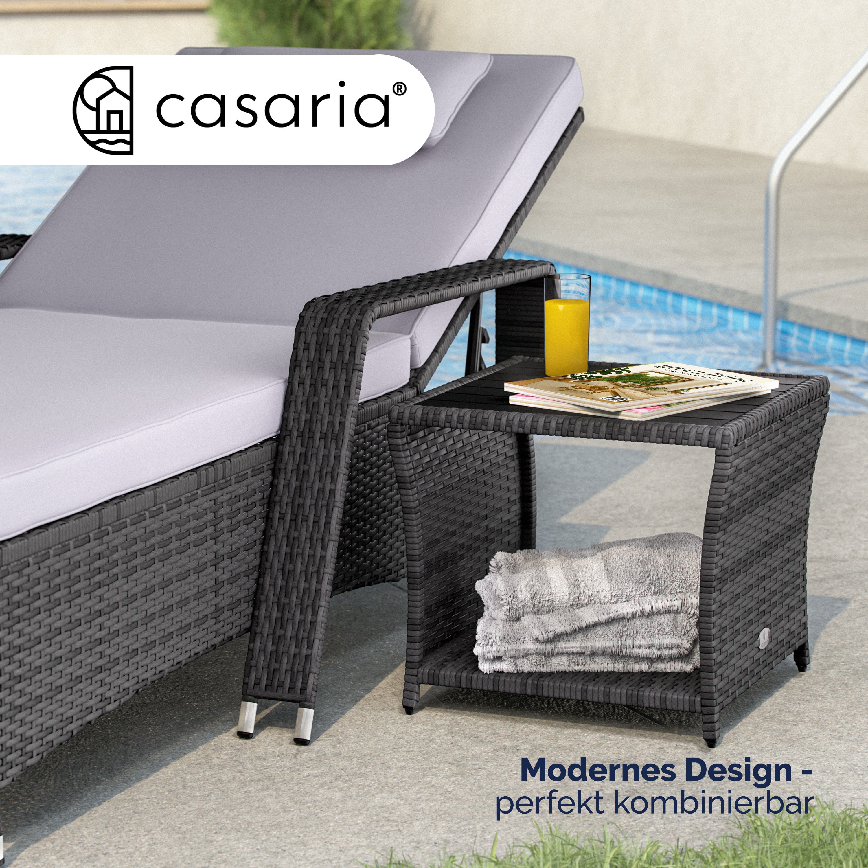 CASARIA® Table d'appoint en polyrotin Gris - 3