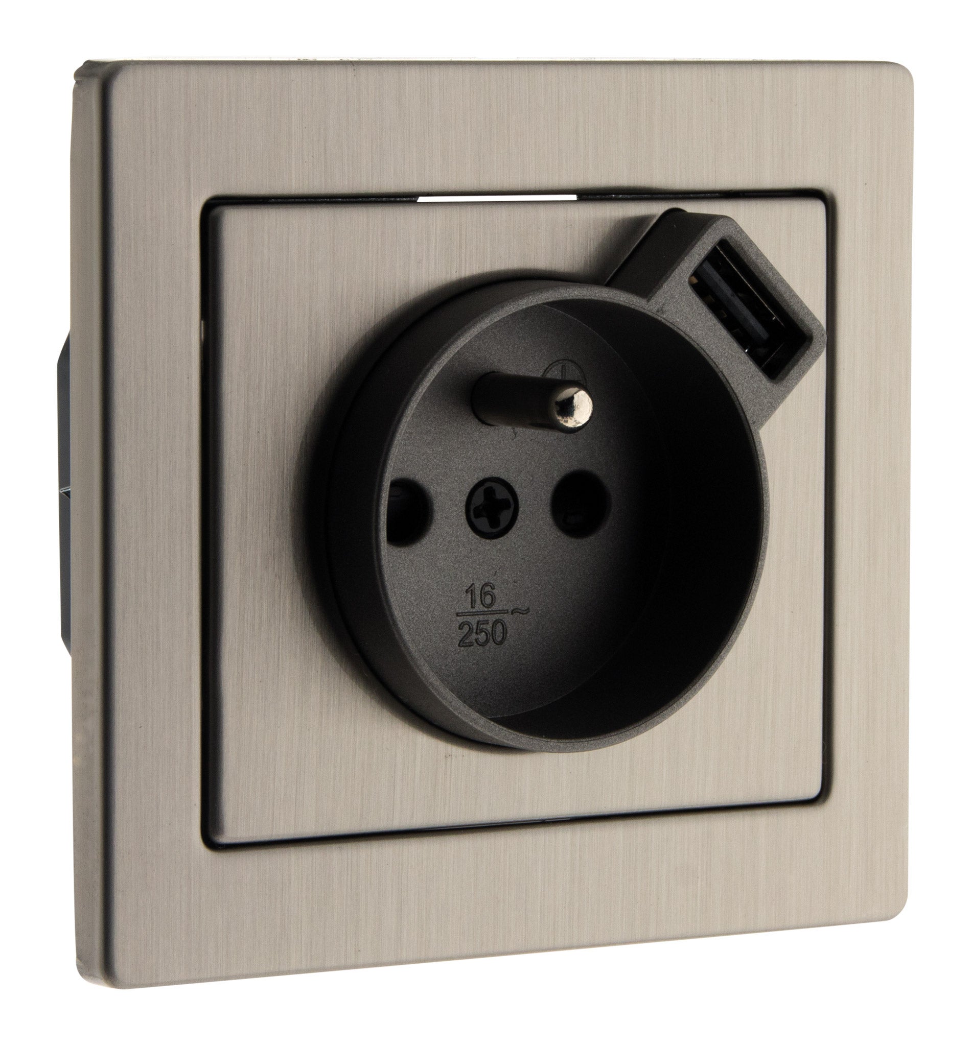 Prise 2P+T + USB encastrable Inox Art'Flat - Zenitech | Leroy Merlin