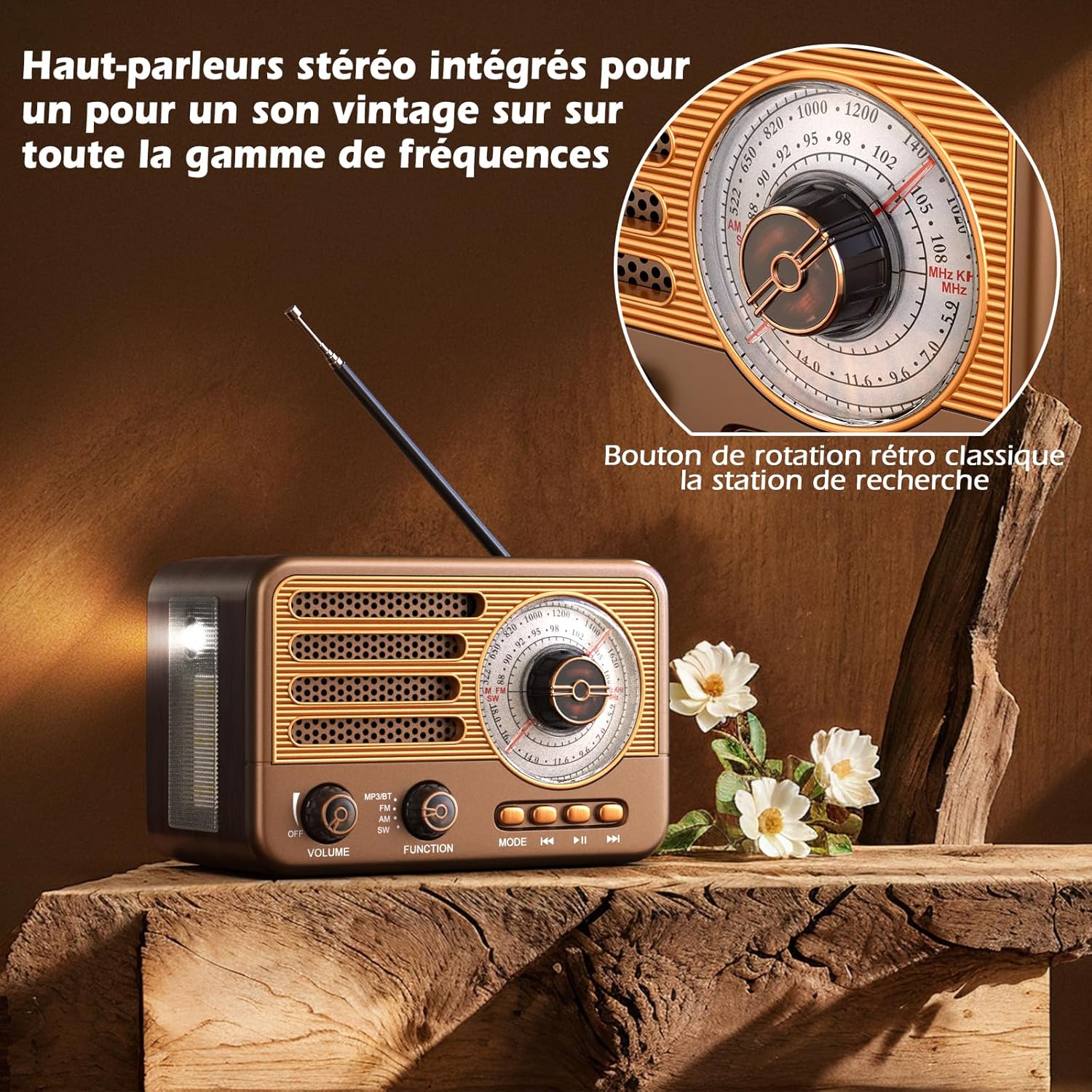 Radio tranzystorowe vintage – styl retro z nowoczesnym strojeniem, przenośne, AM/FM/SW, z USB/TF/AUX, MP3 i akumulatorem 1800 mAh - 4