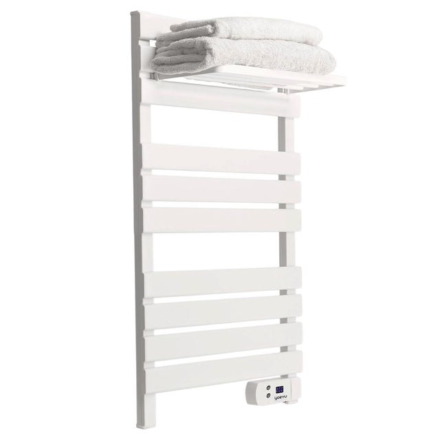 Radiador toallero eléctrico YOEVU de aluminio 500 W blanco con estante 3 barras, temporizador LED e IP24