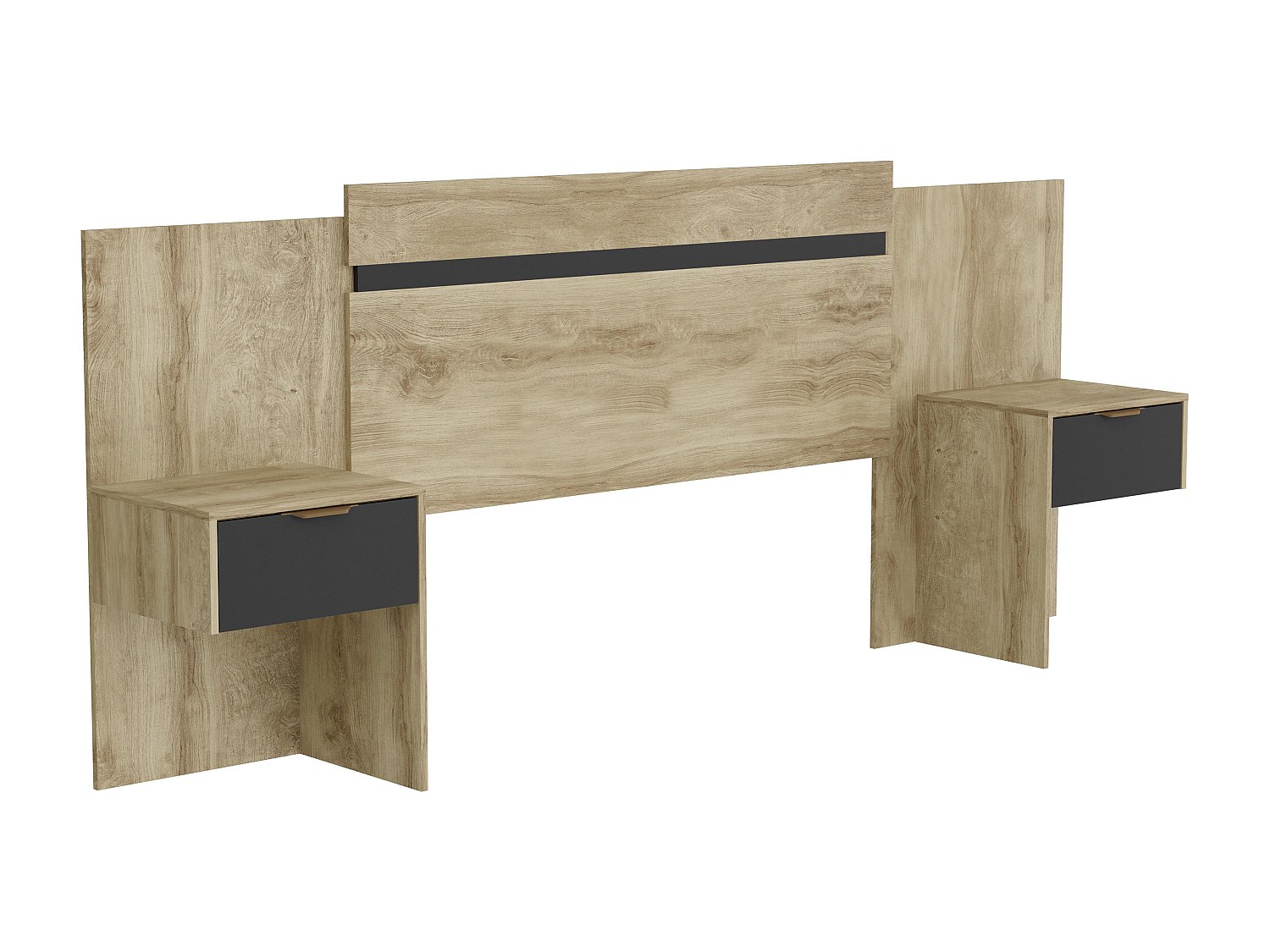 Cabeceira de cama extensível com mesas de cabeceira 140/160 cm cor natural e preto - PARATI - 2