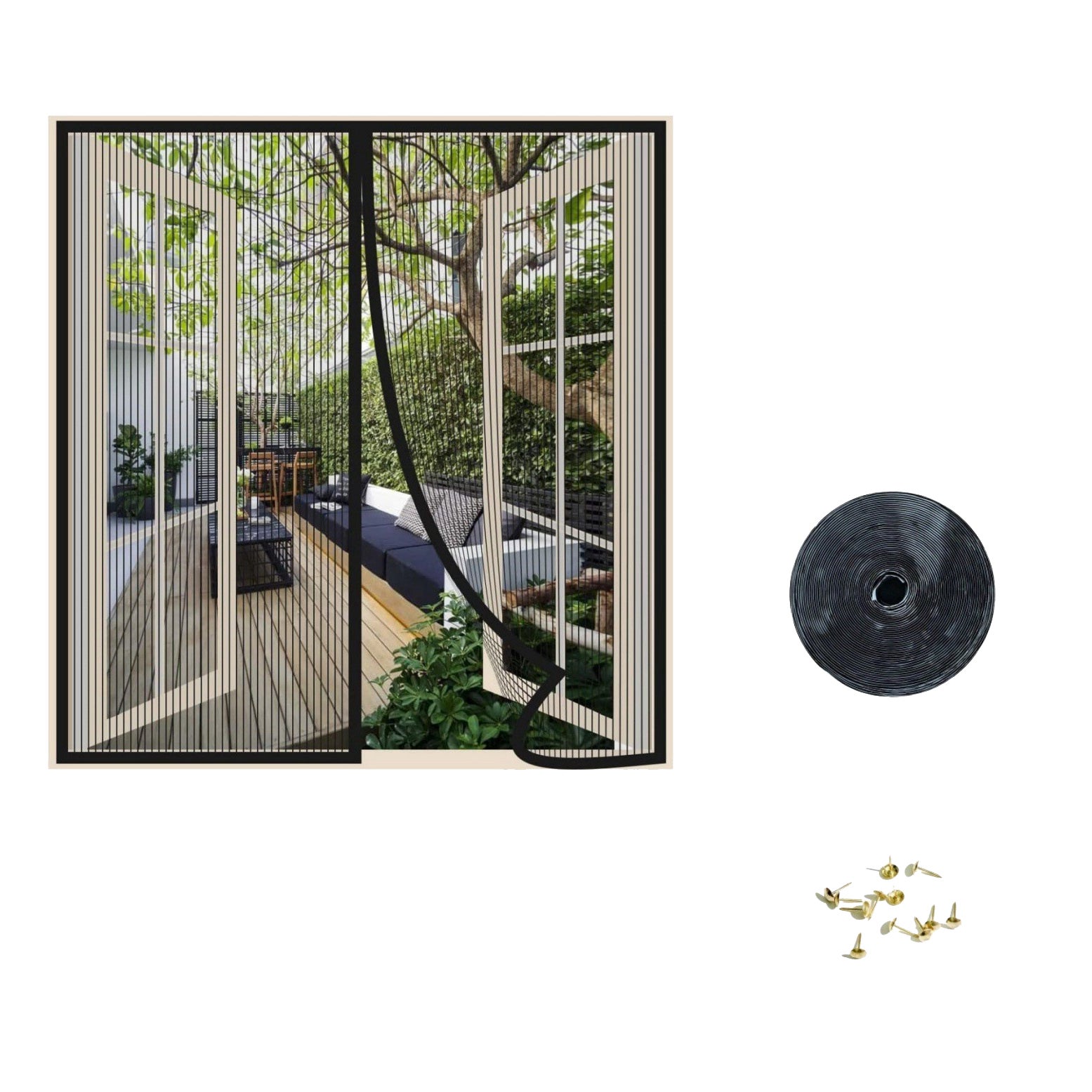 Magnetyczna moskitiera w paski, czarna, szyfrowana, w paski 80*120CM