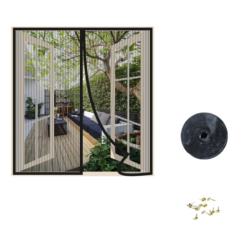 Magnetyczna moskitiera w paski, czarna, szyfrowana, w paski 80*120CM