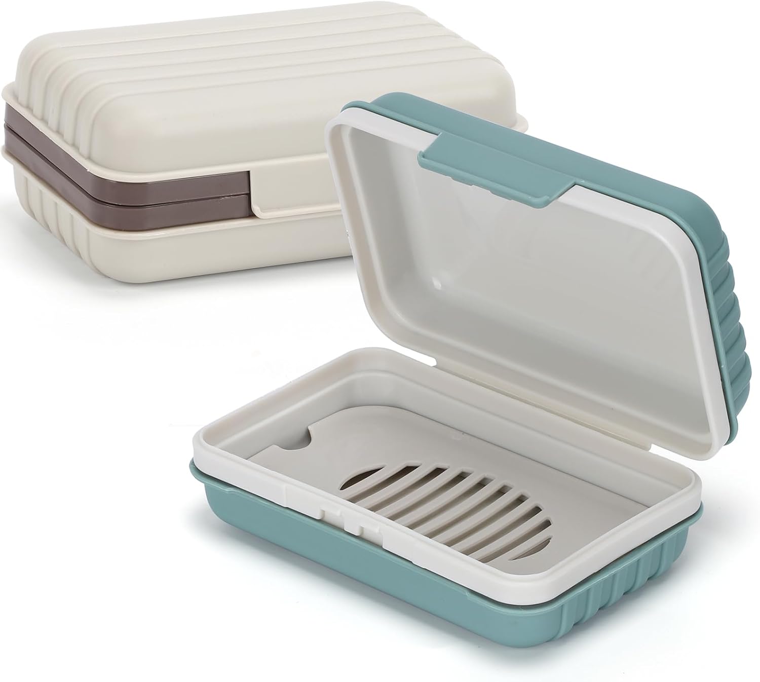 2-częściowe pudełko na mydło z pokrywką, przenośne pudełko podróżne na mydło, z tacką ociekową (zielone i białe)