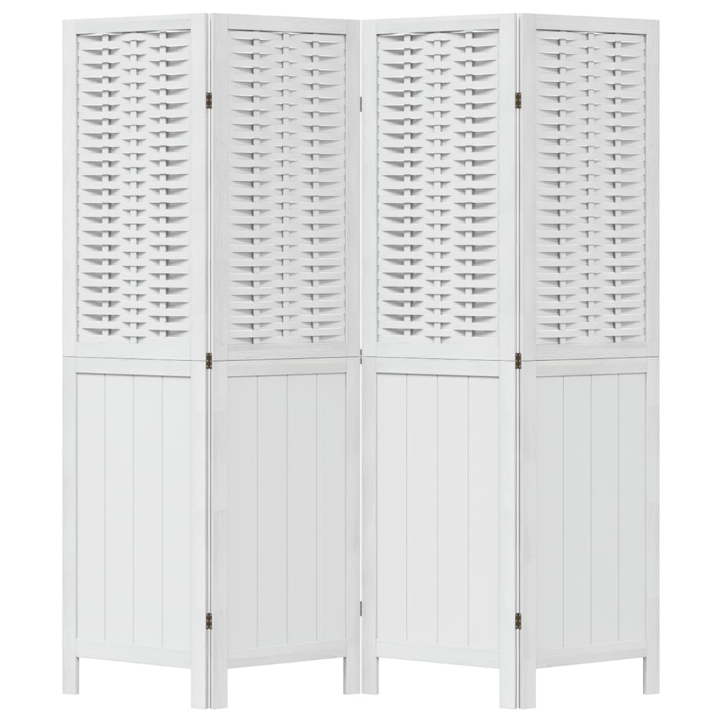 Biombo separador de 4 paneles | biombo divisor | paravientos madera maciza paulownia blanco cfw50411