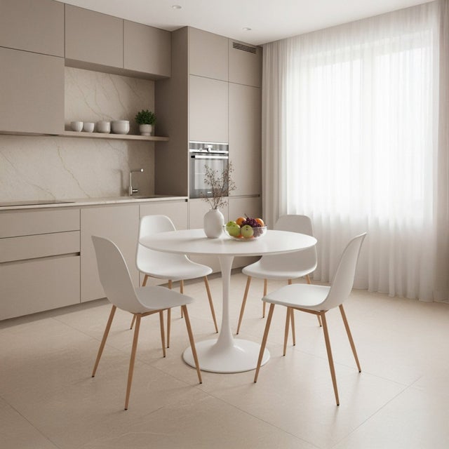 Sedia in polipropilene bianco con gamba naturale Nina