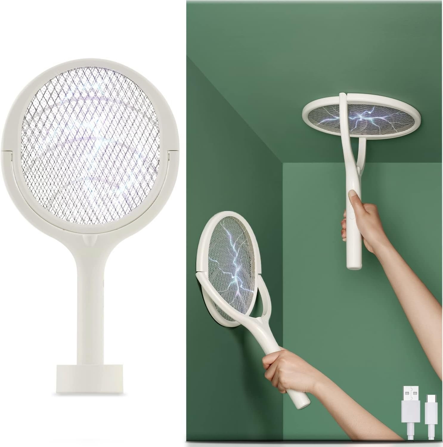 Raquette Anti Moustique Électrique FORMIZON - Tête Rotative 90°, Rechargeable USB-C - Pour Intérieur Et Extérieur