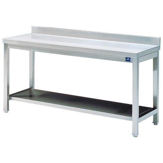Table Inox de Travail avec Étagère et Dosseret - Gamme 600 - Virtus - Gris - l90- L90- P60- h85- Acier Inoxydable - 2