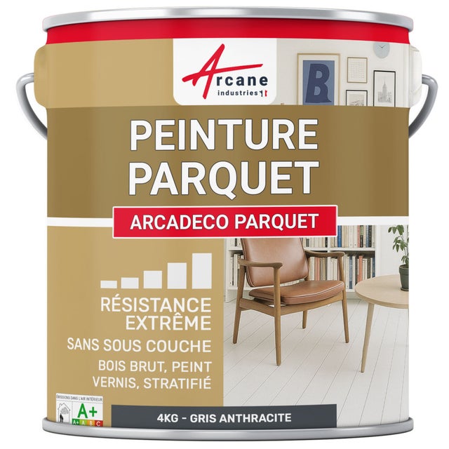 Peinture parquet bois, peint, stratifié, vernis : ARCADÉCO PARQUET Gris Anthracite - RAL 7016 - 4 kg - ARCANE INDUSTRIES