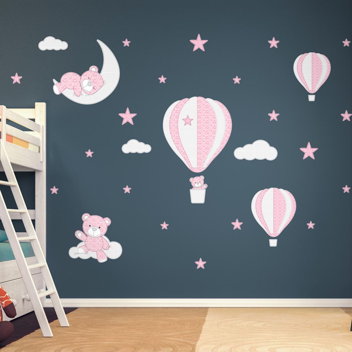 Stickers Muraux Ours Avec Étoiles Et Lune - Déco Enfant Adhésifs Amovibles Pour Chambre - 45x30cm