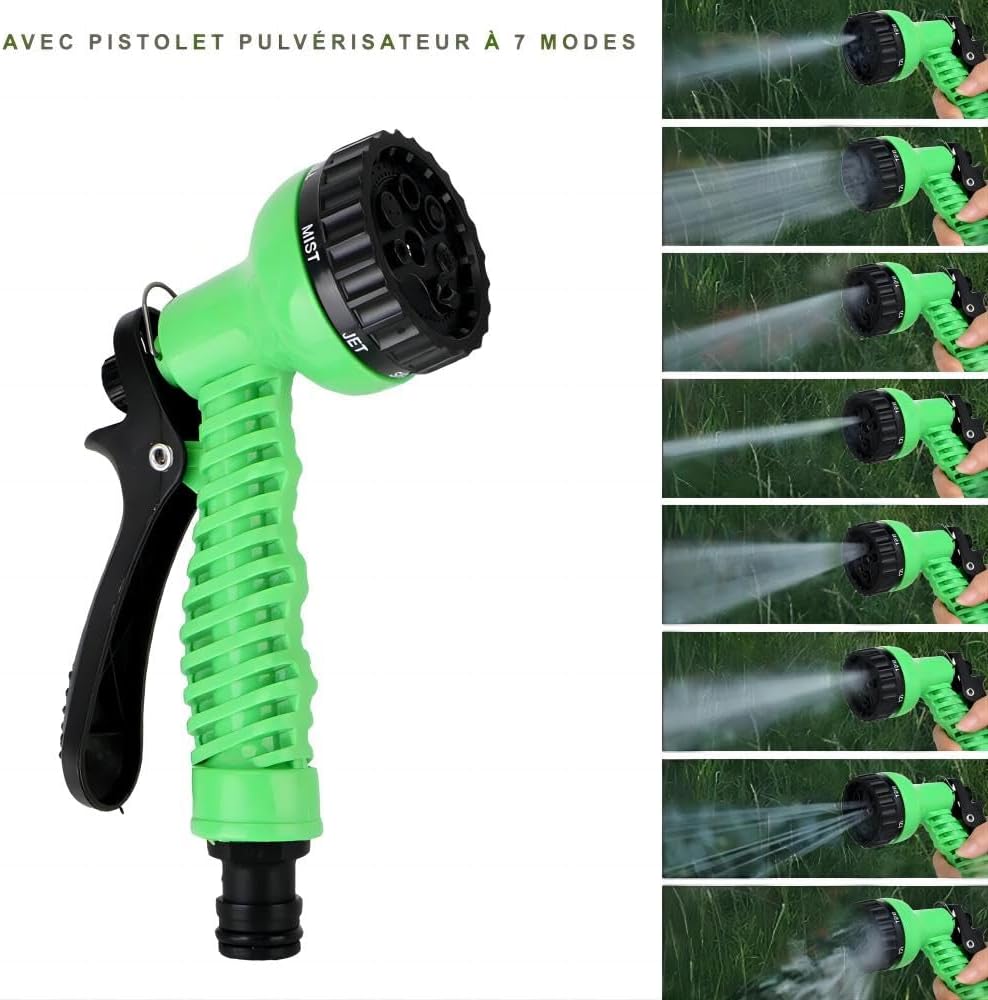 Tuyau d'arrosage extensible 15 m/50 pi - avec 7 modes de pulvérisation - anti-fuite - adapté au jardin et au lavage de voiture - 2
