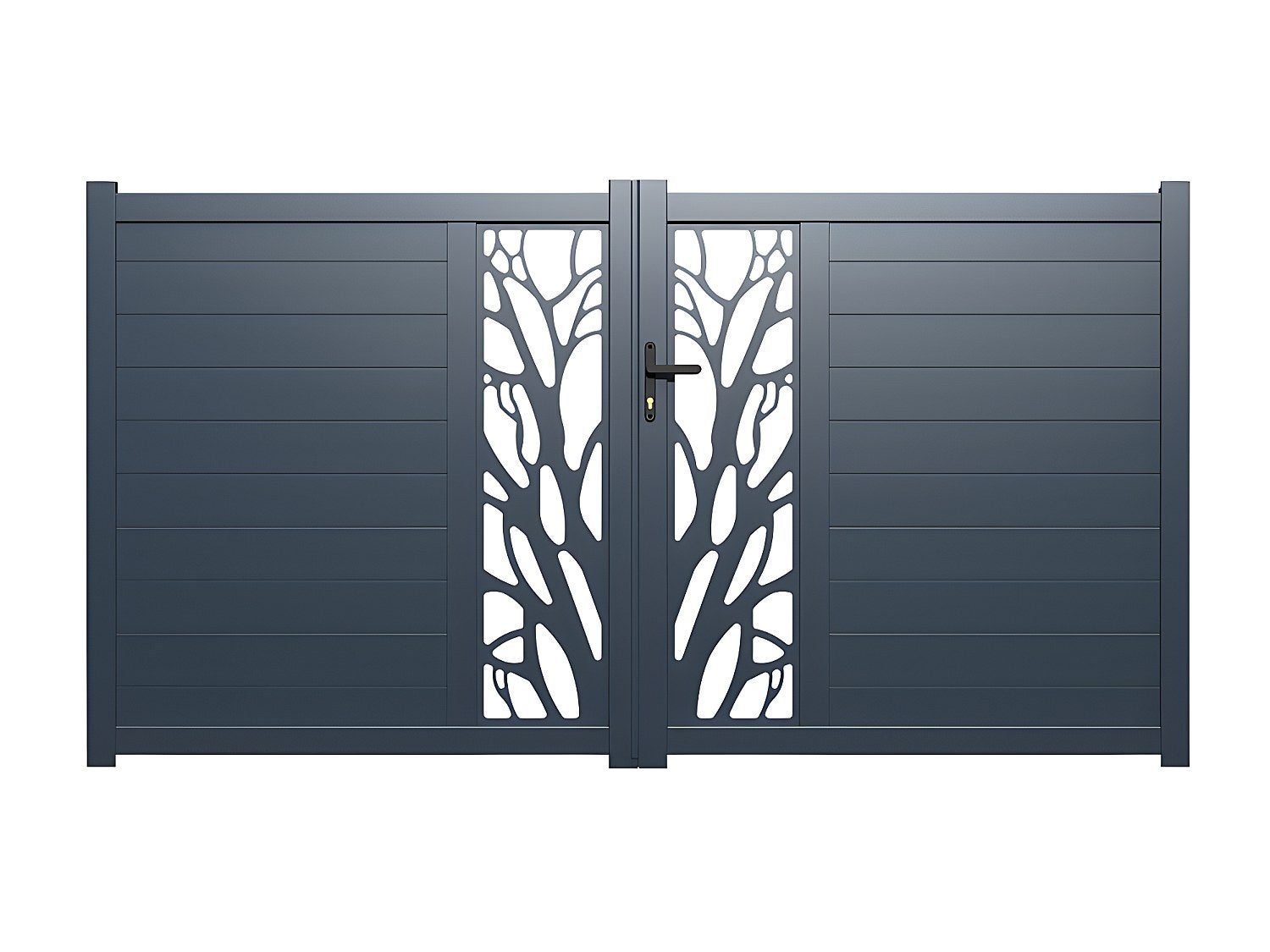 Skrzydłowa, pół-perforowana aluminiowa brama z wzorem Dł.350 x Wys.179 cm w zestawie LABRIT II
