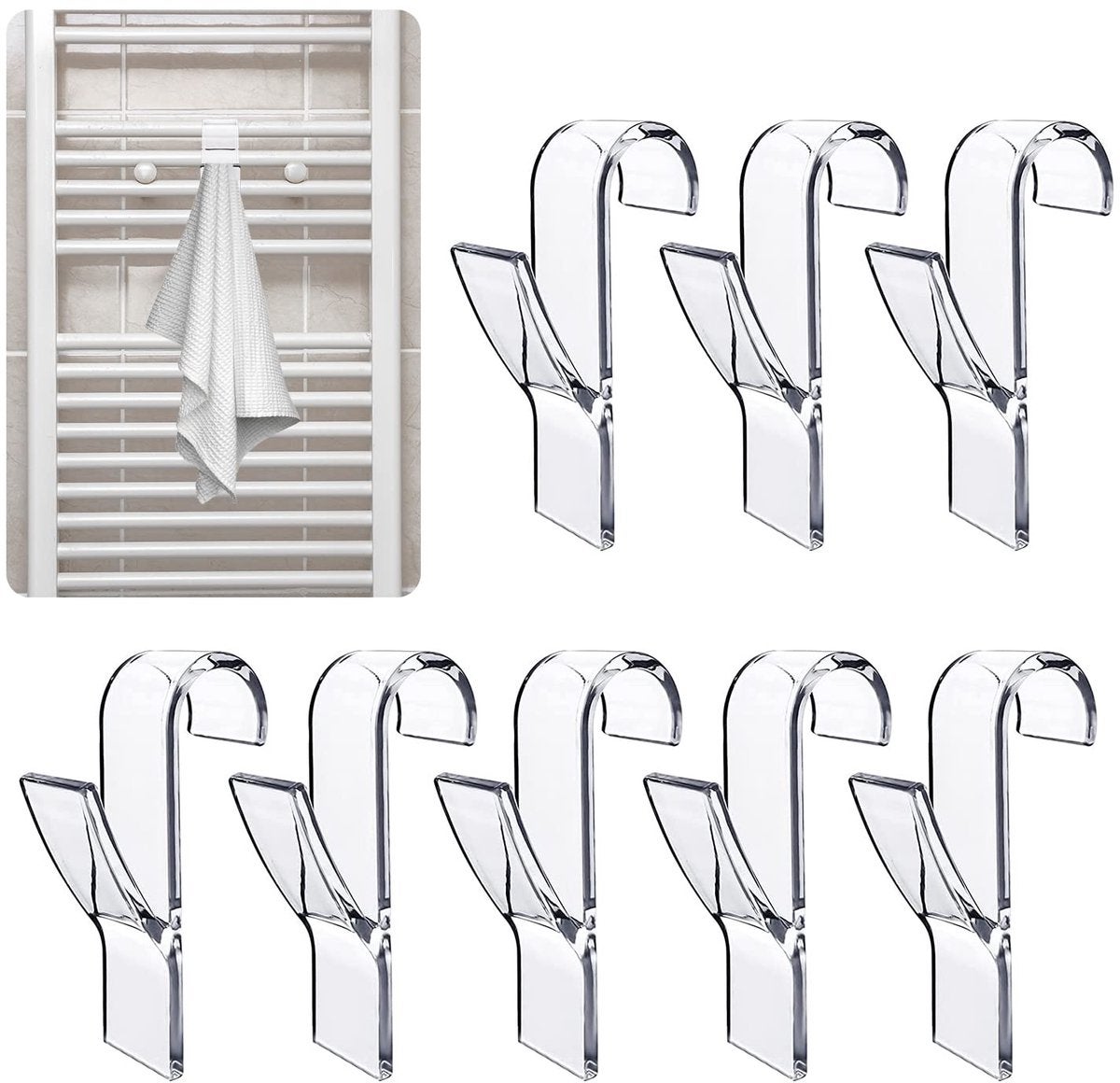 Set de 8 cârlige transparente pentru radiator, pentru Handdoeken și altele 8buc