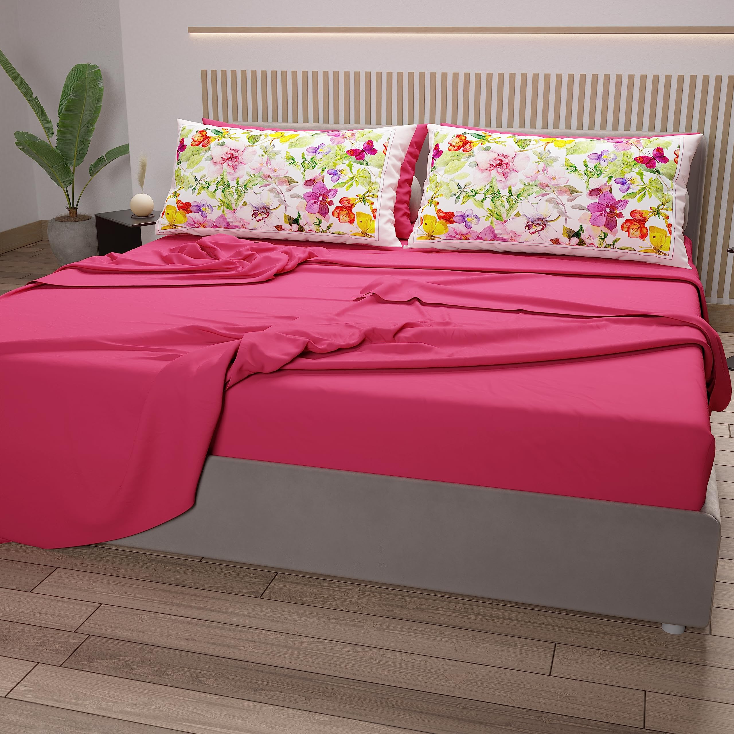PETTI Artigiani Italiani - Lenzuola in Cotone con Federe in Stampa Digitale, Lenzuola Una Pizza e Mezza, Completo Letto Una Piazza e Mezza, Fuxia, 100 - 2