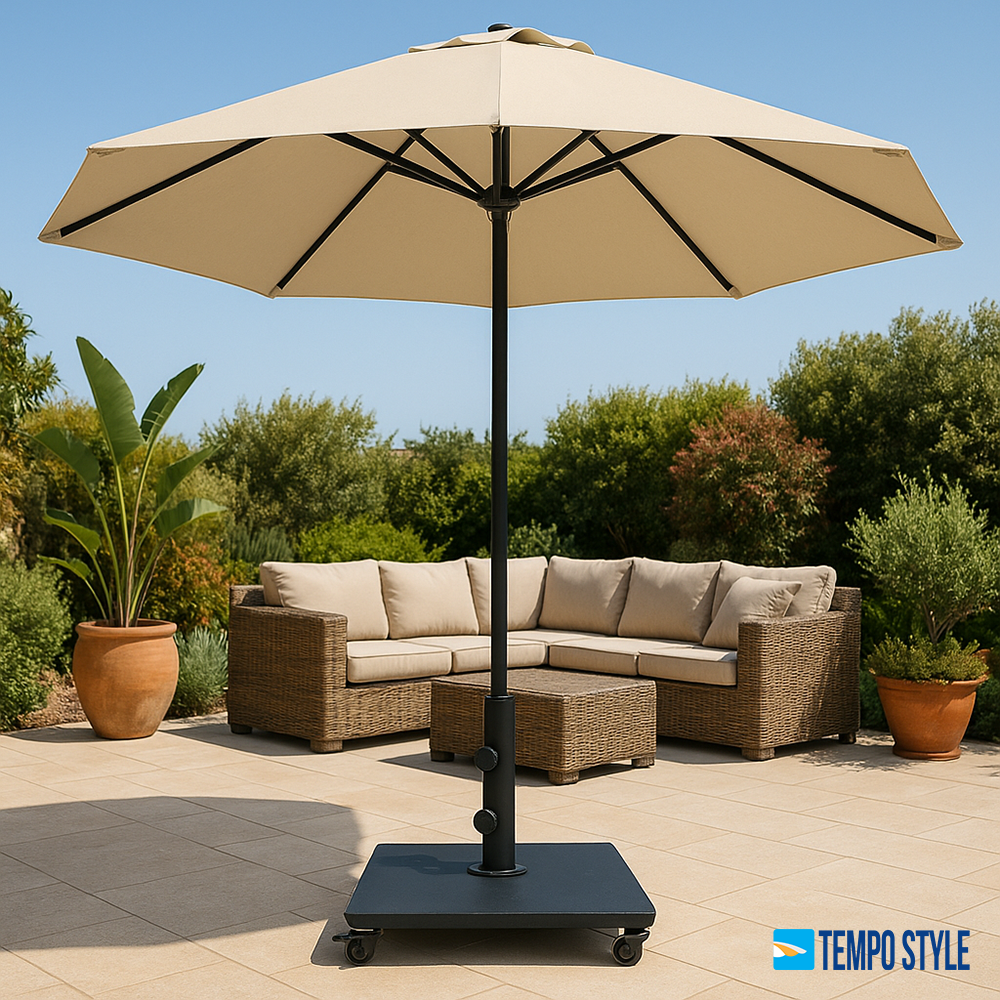 Tempo Style - Pied de parasol en acier de 54 kg avec roulettes - 2