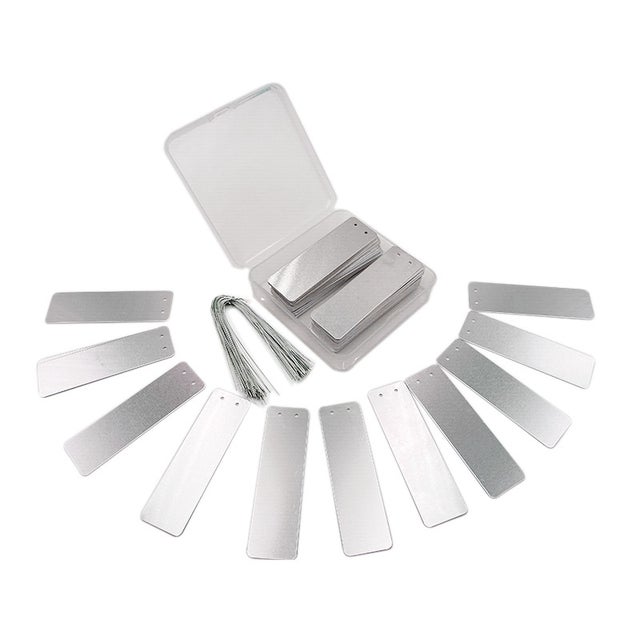 100 aluminiowych etykiet do oznaczania drzew, roślin, kwiatów i innych elementów ogrodowych.