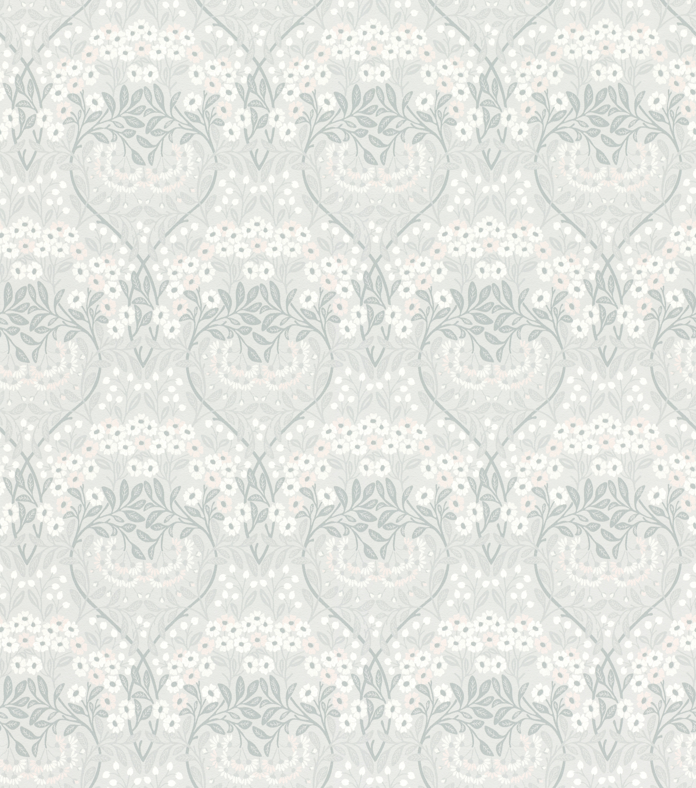 Papel pintado rasch 710069 - papel pintado no tejido con hojas en gris azulado y flores en rosa y blanco de la colección sophia