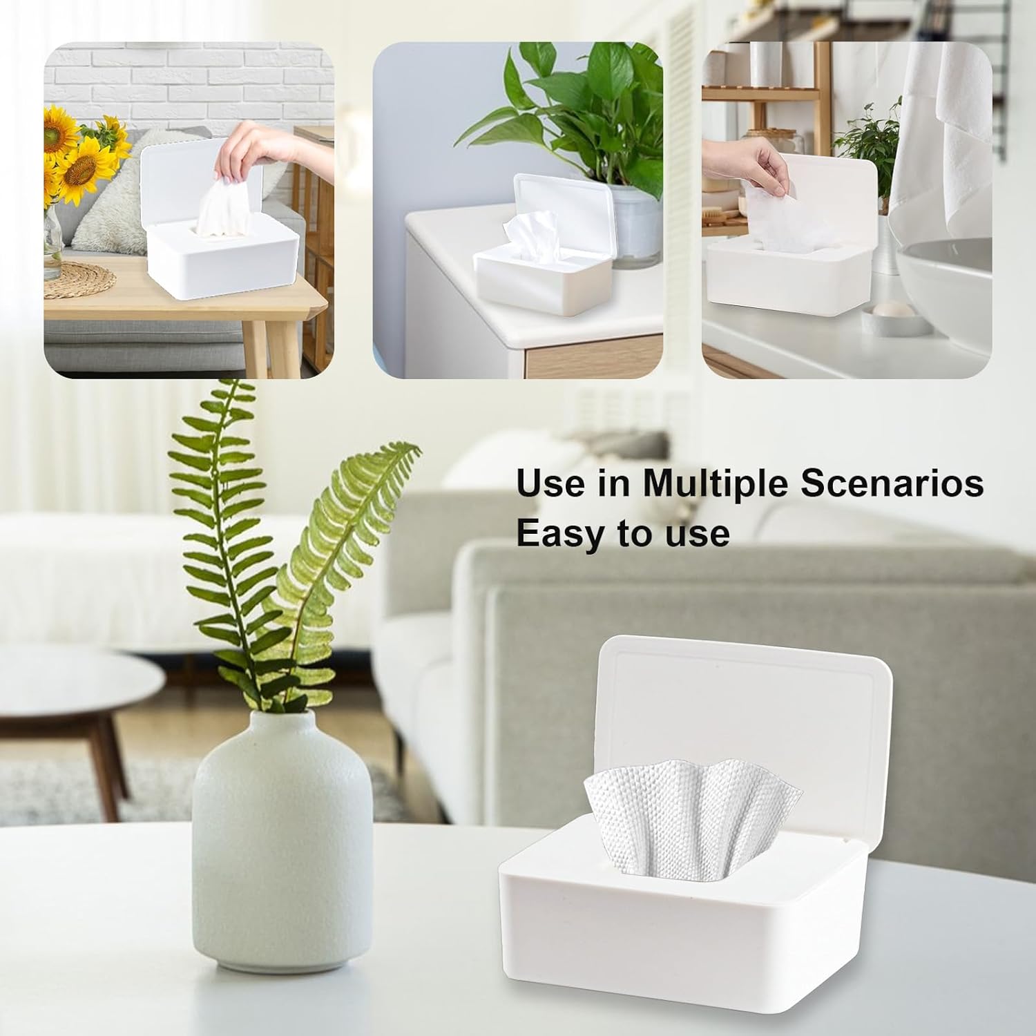 Pudełko na ręczniki papierowe o dużej pojemności (2 sztuki), pojemnik na chusteczki nawilżane z hermetyczną pokrywką (biały/czarny) - 3