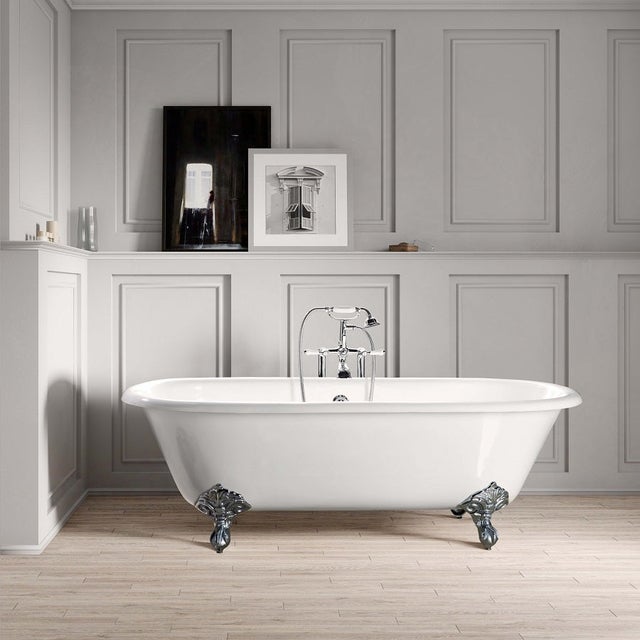Baignoire sur pieds rétro en fonte PLYMOUTH Blanche 170 cm Pieds chromés