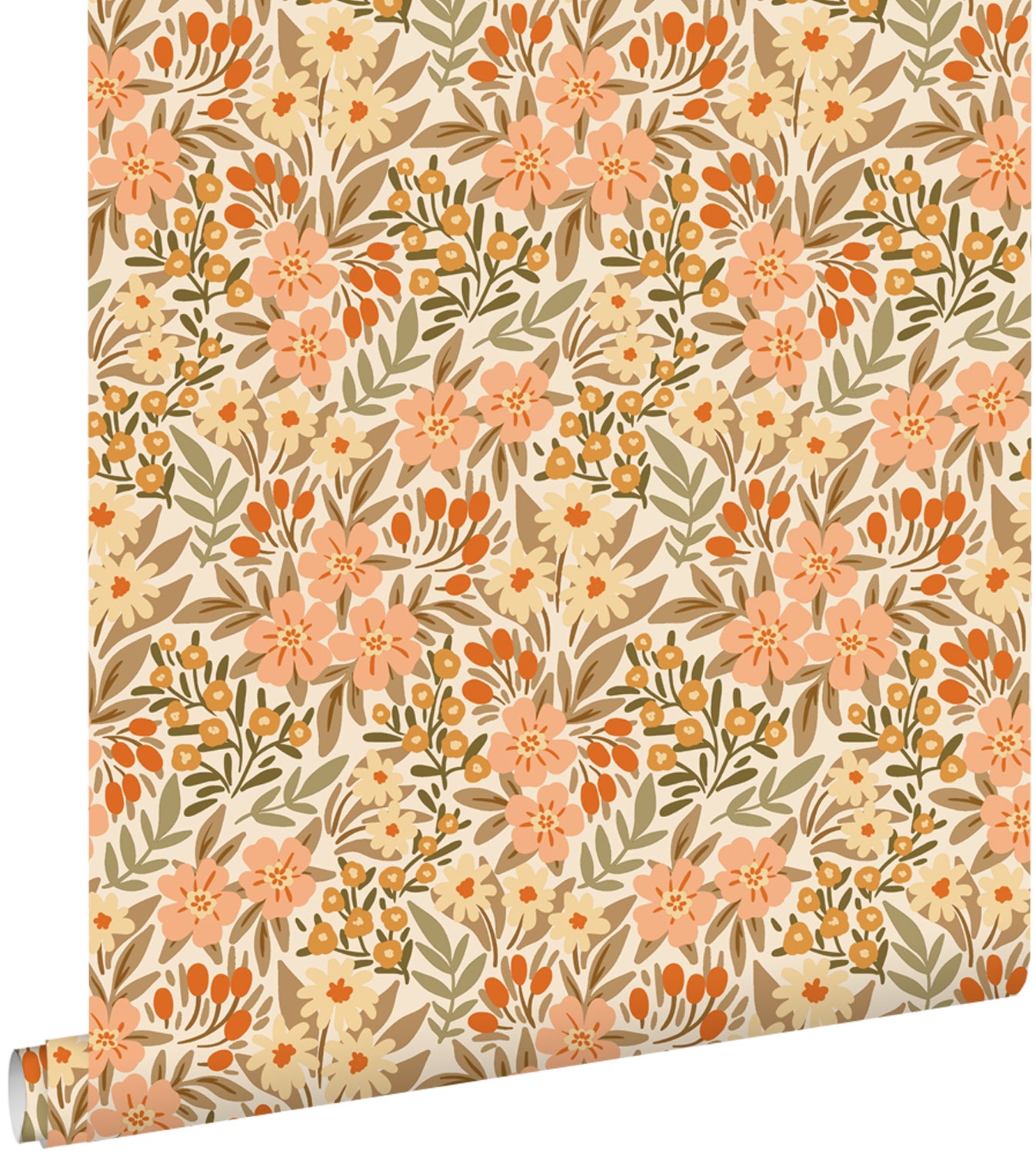 Papel pintado flores rojo barro cocido - 0.53 x 10.05 m - estahome