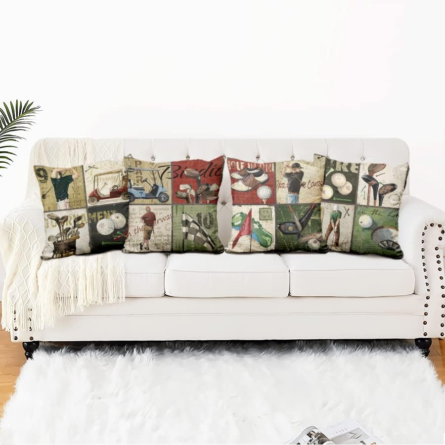 Lot de 4 housses de coussin de golf, 45 x 45 cm, housses de coussin carrées en lin noir pour canapé, salon, chambre, décoration intérieure. - 2