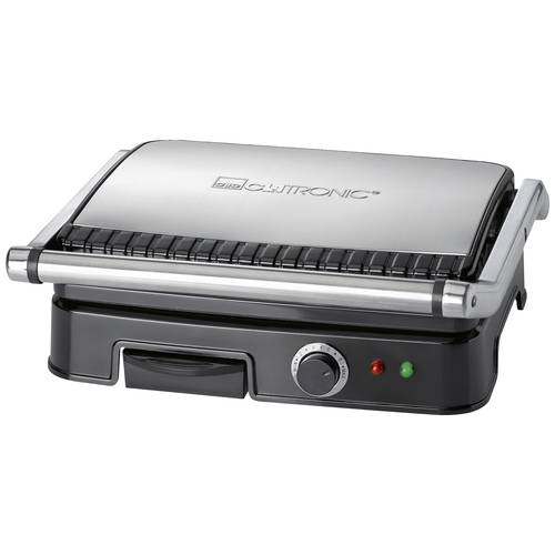 Clatronic Negro Parrilla Eléctrica Doble, Tapa Basculante, Antiadherente, Termostato Regulable, Recoge Grasa /Plata 2000W Kg 3487 - Imagen 3