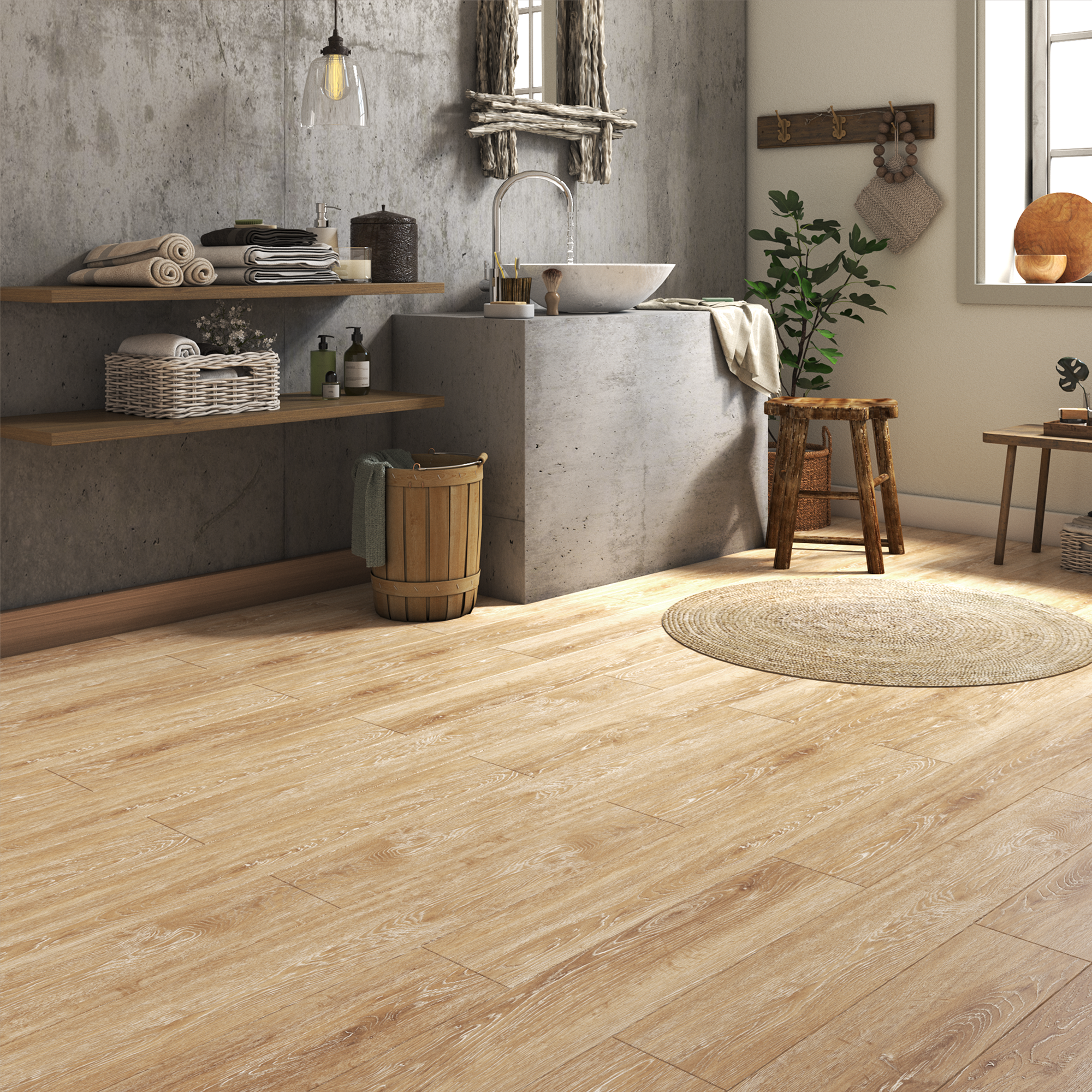 ARTENS - Échantillon de lame PVC - 28 x 15 cm - Sol PVC à clipser WHARTON2 avec sous-couche intégrée - INTENSO EXTREM - Effet bois beige naturel - - 4