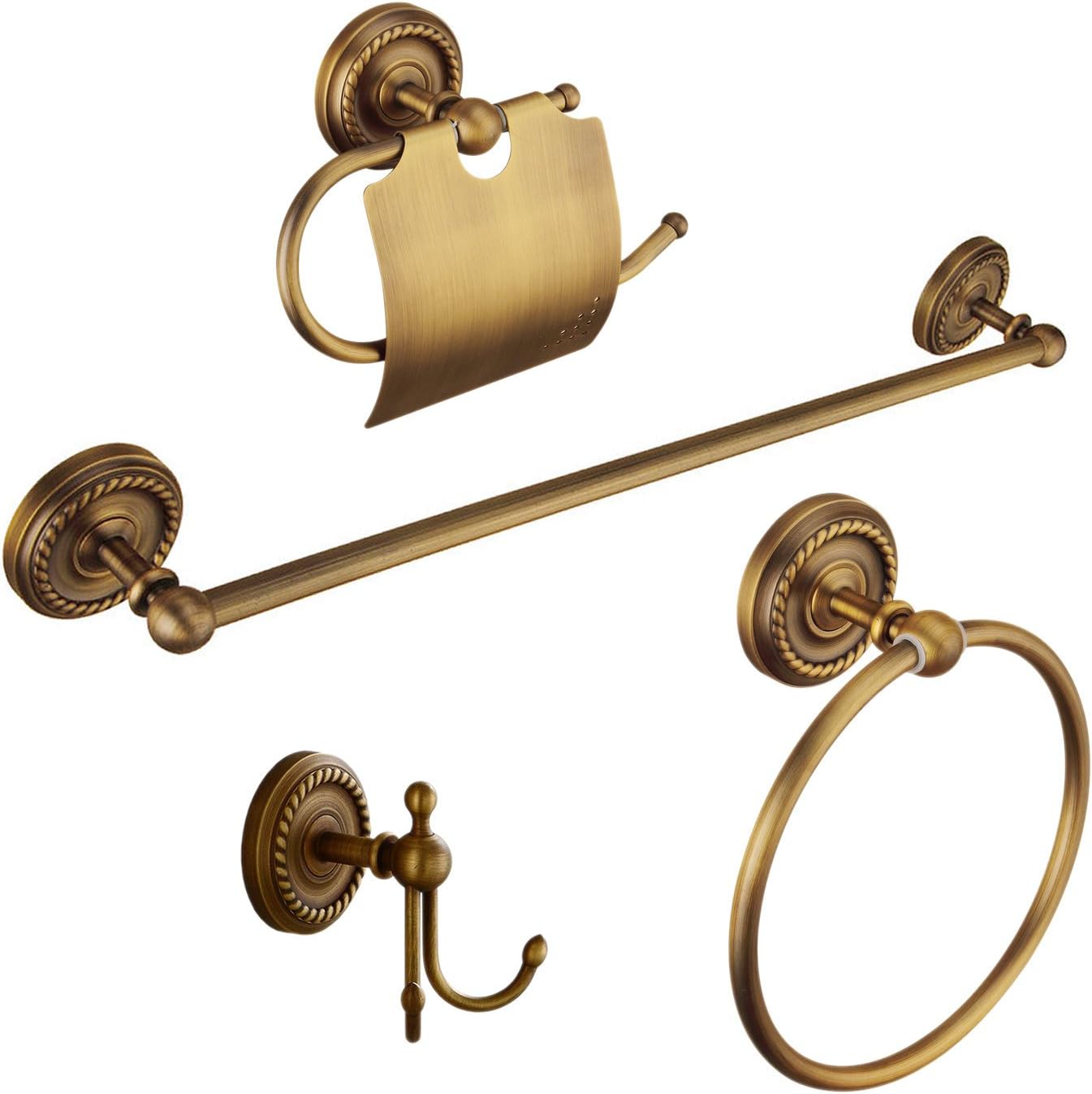 Set Accessori Bagno Nero Opaco 4 Pezzi - Portasciugamani 40cm, Anello, Portarotolo E Gancio