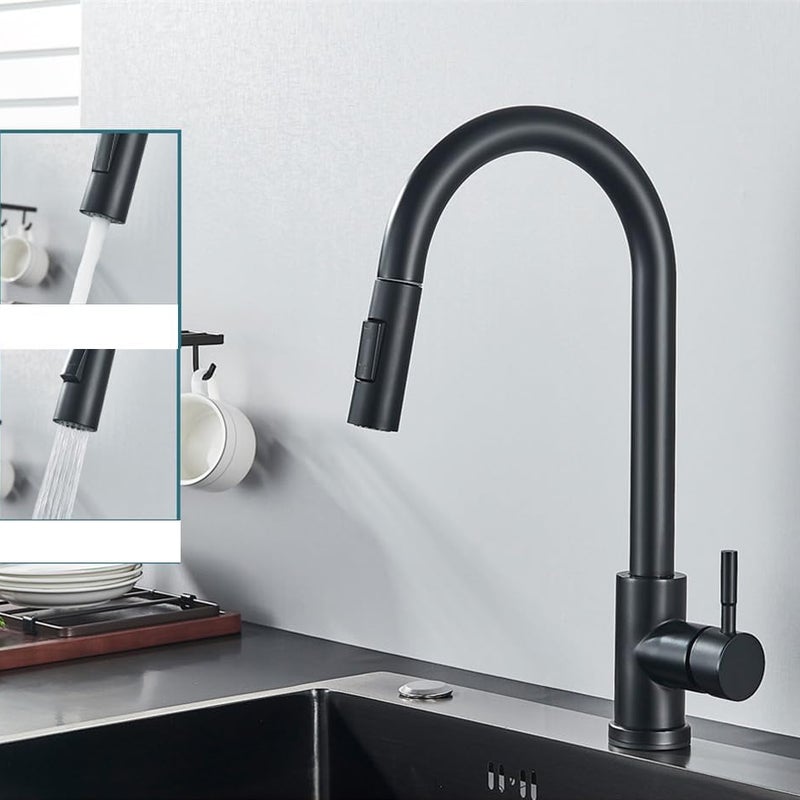 Wyciągana bateria kuchenna (czarna) z wyciąganą podstawą, mieszacz wody ciepłej i zimnej ze stali nierdzewnej G3/8, obrotowy kran zlewozmywakowy 360°