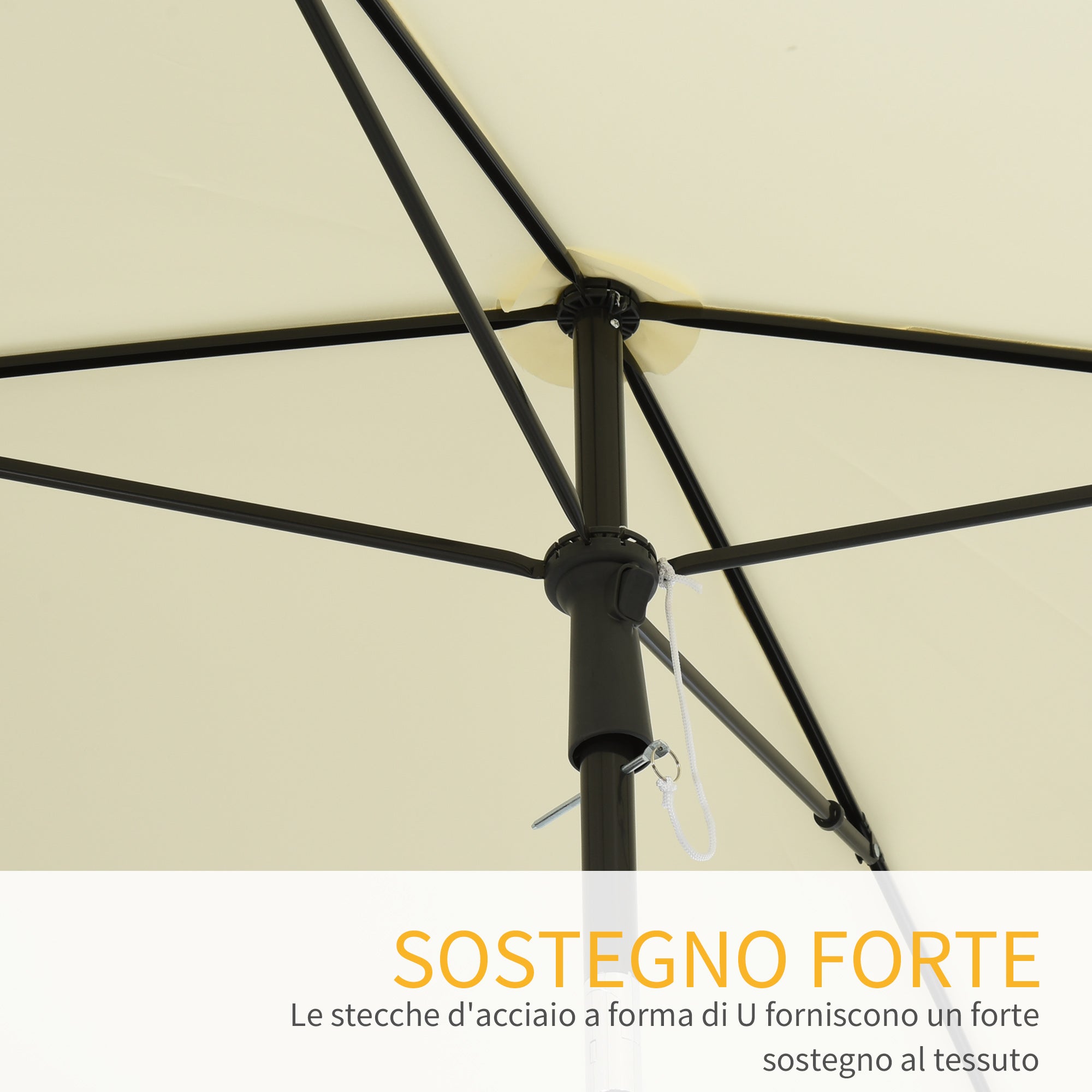 Outsunny Ombrellone da Giardino Rettangolare 2x1.3 m con Inclinazione Regolabile e Palo in Alluminio, Beige e Nero - 7