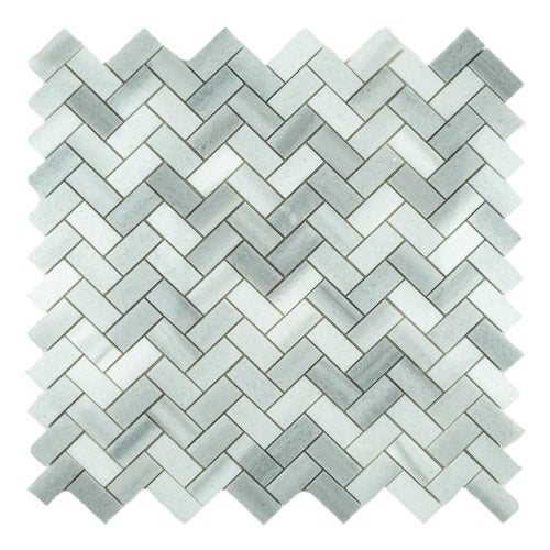 Albedo Pierre - Mosaïque en Marbre Blanc Marmara Poli - Chevrons 3,2X1,5X1CM