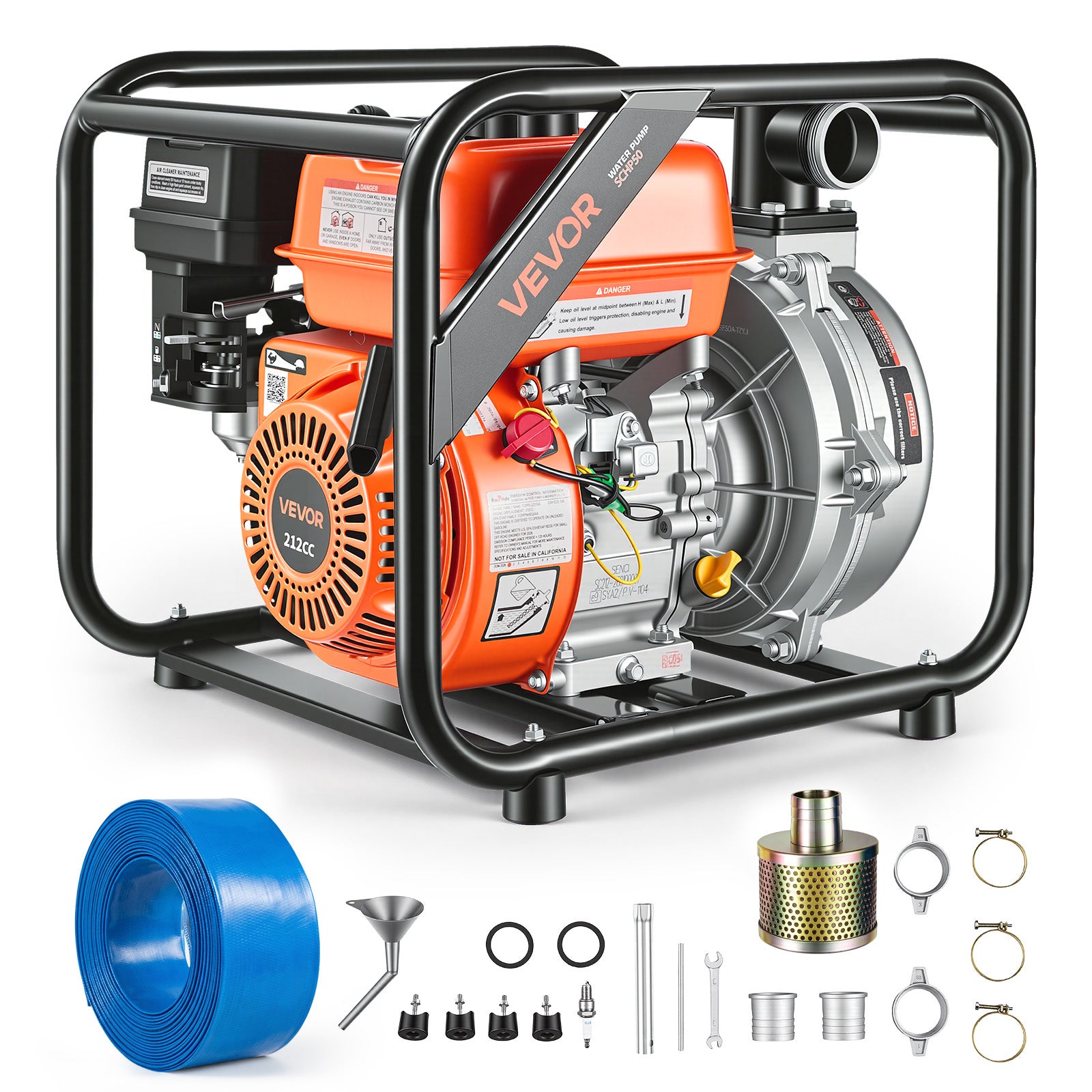 Pompă de apă pe benzină VEVOR 50,8 mm, 29.072 l/h, 6 CP – Pentru irigații, piscine, iazuri și transfer de apă semi-deșeuri