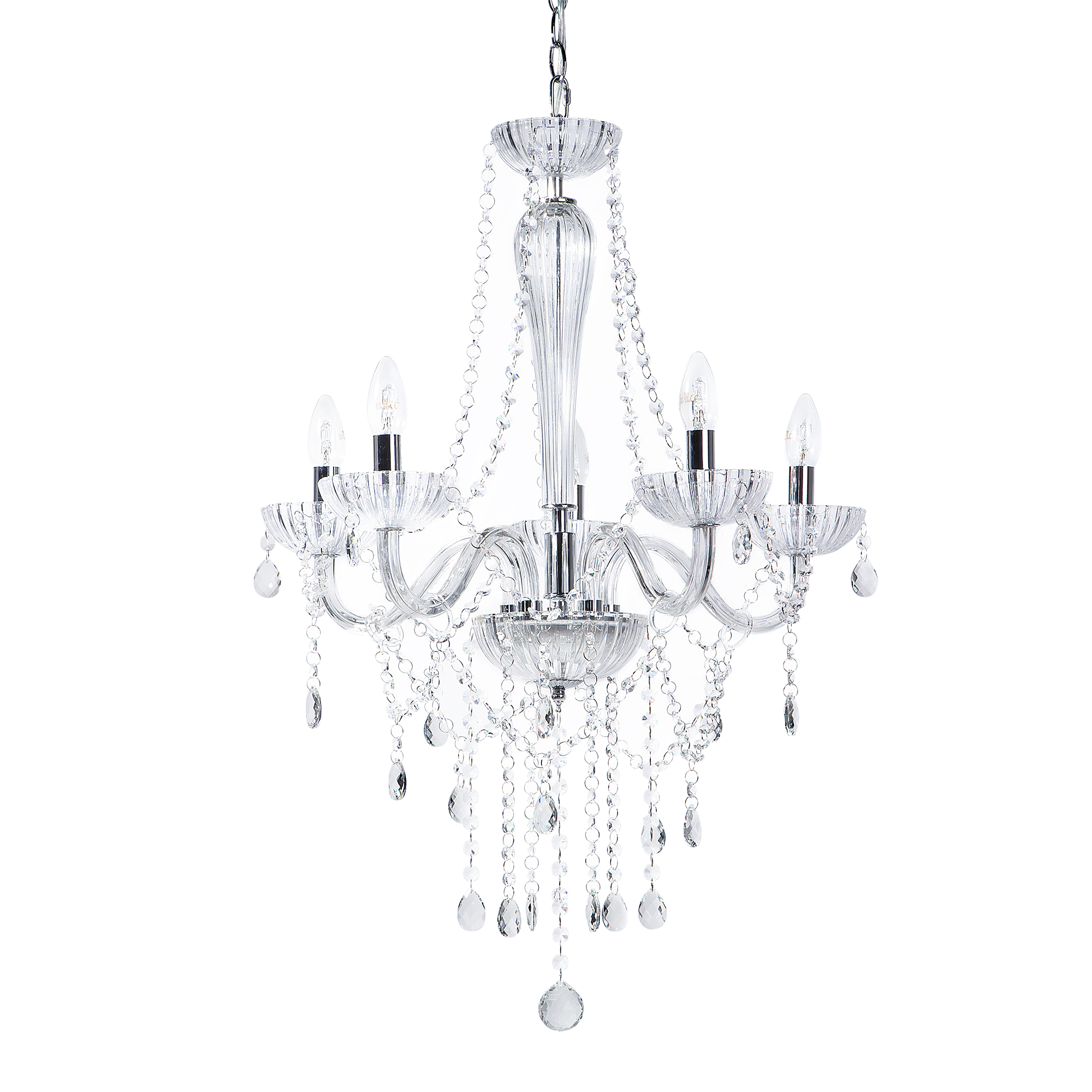 Lustre Glamour en Verre Cristaux Multiples Transparents pour 5 Ampoules ...