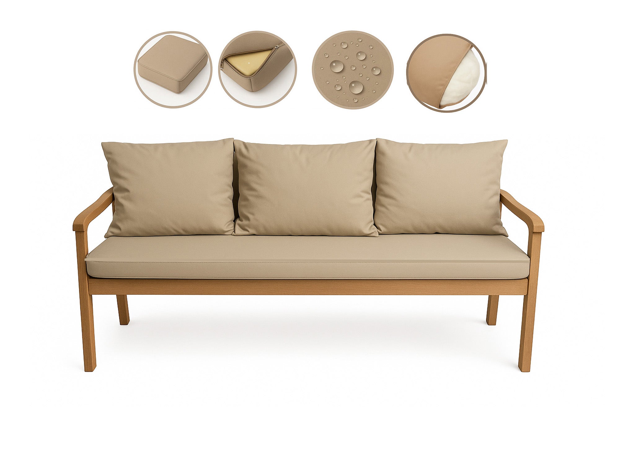 Coussin pour banc 140x60x50cm, Coussins pour balancelle de jardin Beige, couvertures amovibles, Coussin extérieur/intérieur - 2