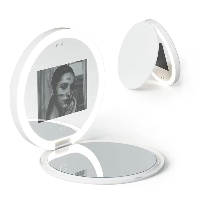 Miroir UV compact intelligent pour test de crème solaire, miroir de maquillage de voyage de 7,6 cm avec lumières et grossissement, miroir de poche double face rechargeable pour la protection de la