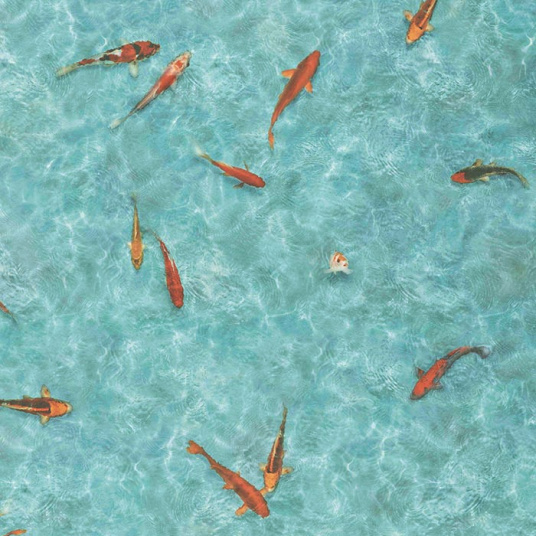 Suelo vinílico textil - relieve 3d - estampado pez koi japonés - rollo 2m x 12m