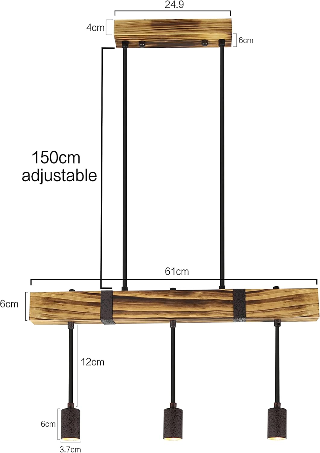 NETTLIFE Suspension table à manger en bois lampe suspendue vintage lampe de salle à manger rétron bois de 61CM - 3 x E27 max. - 2