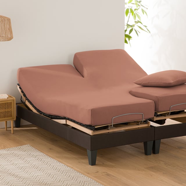 Drap housse uni en coton, lit articulé, Scenario - Terre de sienne - 140 x 190 cm
