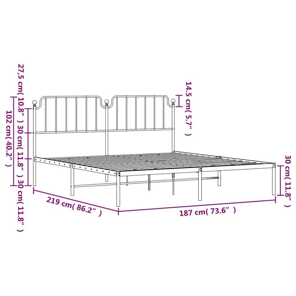 Estructura cama sin colchón con cabecero metal negro 183x213 cm vidaXL - 3