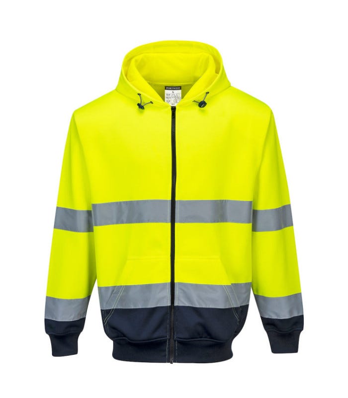 Portwest Sweat-shirt à capuche à zip bicolore HV Jaune Bleu