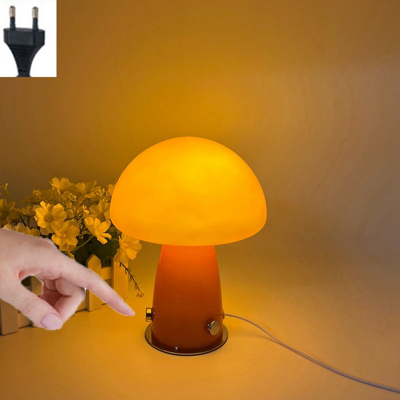 Nordycka retro szklana lampa stołowa lampka stołowa LED w kształcie grzyba trzy regulowane temperatury barwowe pomarańczowa wtyczka europejska