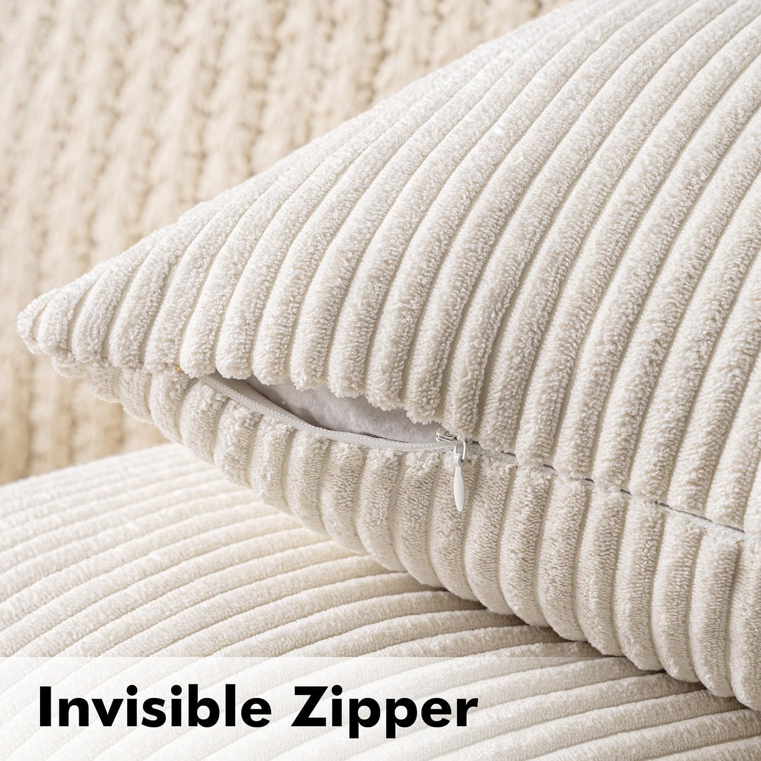 Lot de 2 Decorative Housse de Coussin en Velours Côtelé Canapé Taie d'oreiller Douce pour Maison Salon Chambre Lit Clic Clac 40x40 cm Beige - 3