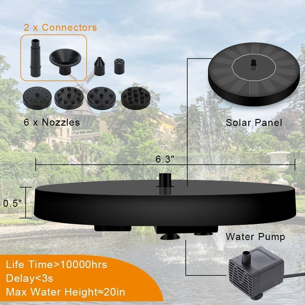 Fontaine Solaire Exterieure de Jardin,1.4w Fontaine Solaire, Pompe avec 7 Buses Abreuvoir Oiseaux Exterieur,Bain d'oiseaux - 5