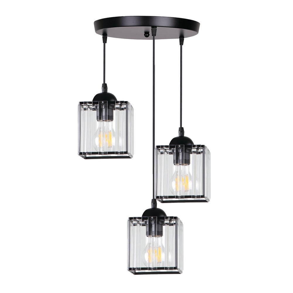 Lampa wisząca transparentne klosze Glassia czarna 3xE27x40W metal wym:80x35x35cm IP20 Candellux