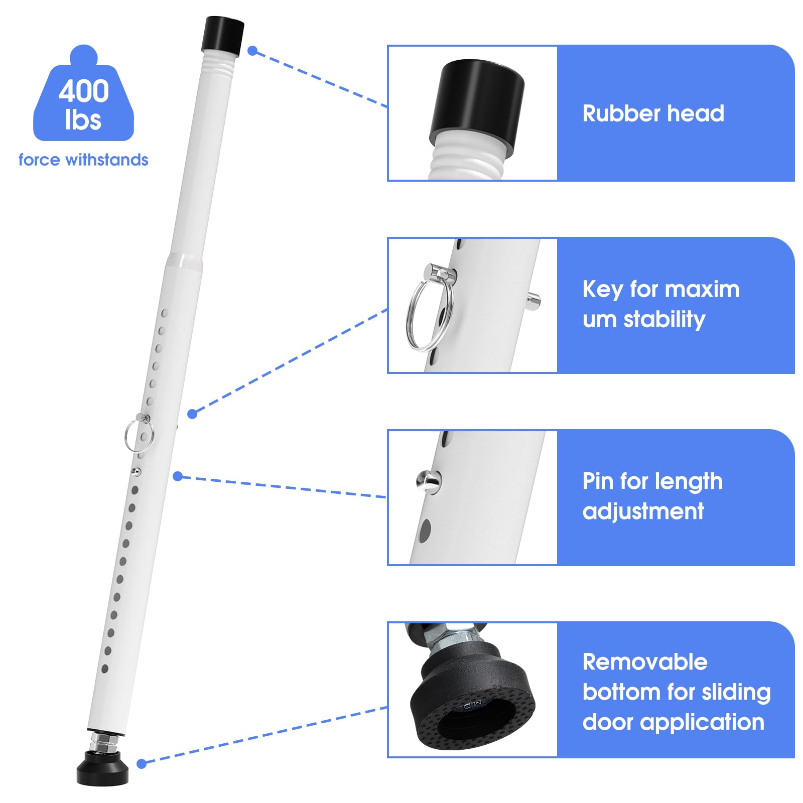 Barre de sécurité 120cm, sécurité de fenêtre protection anti-effraction pour portes coulissantes verrou blindé verrouillage réglable fenêtre , 25mm - 4