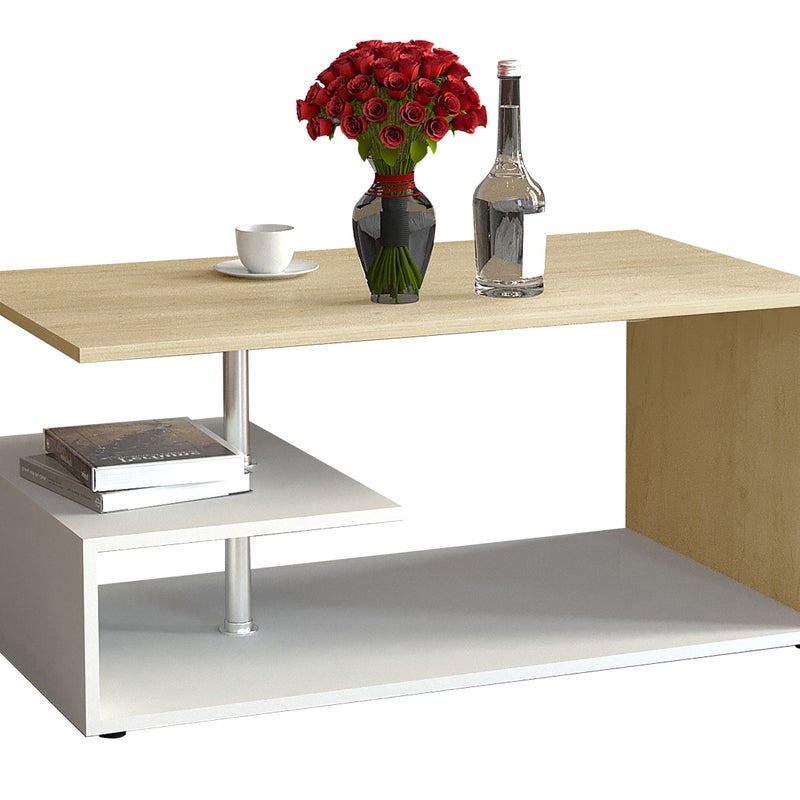 Stół boczny i stolik kawowy Maliso Biały / Dąb miodowy W. 42 x S. 91 x G. 53 cm