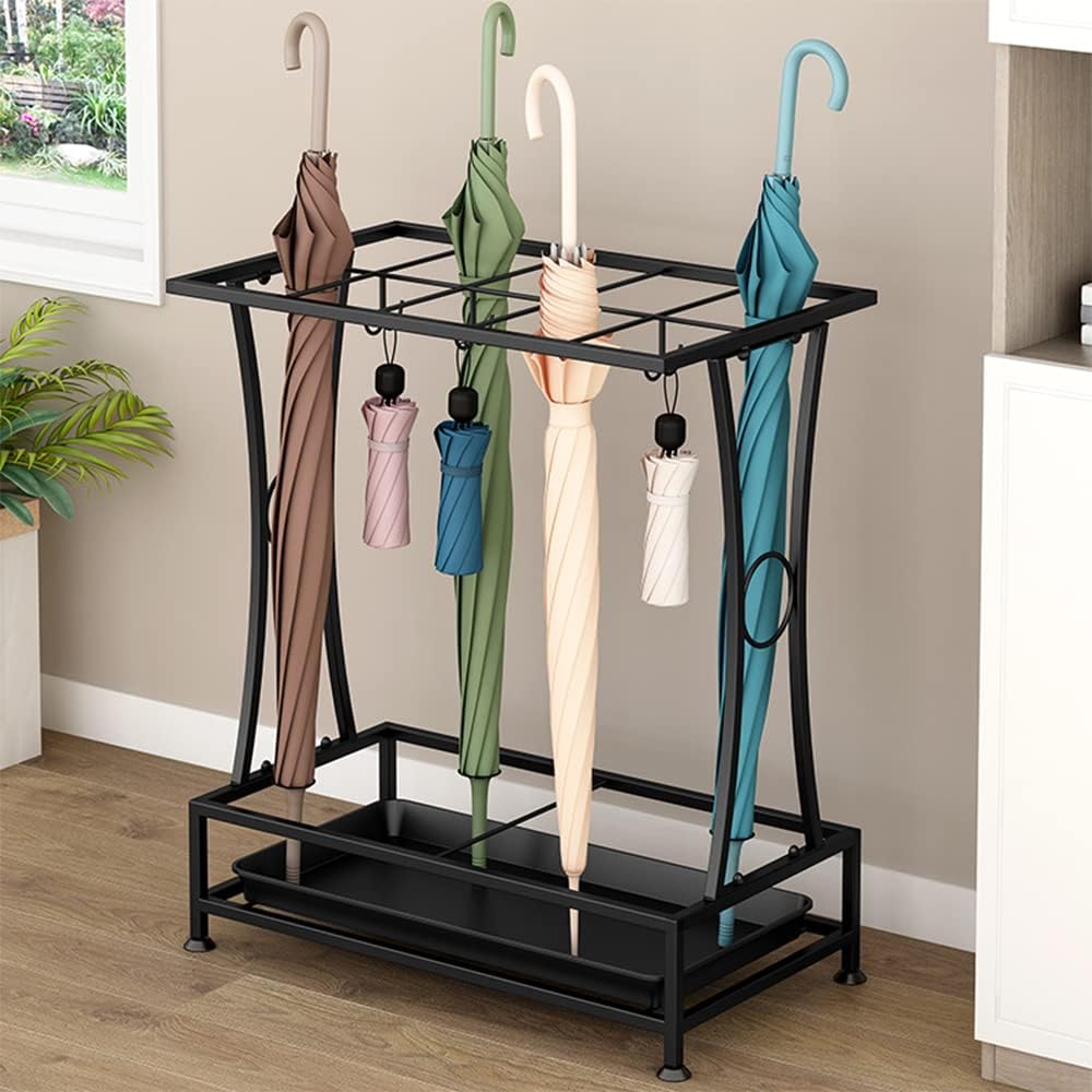 Porte-parapluie en métal, porte-parapluie avec bac d'égouttage amovible, rangement pour parapluie, maison - 4