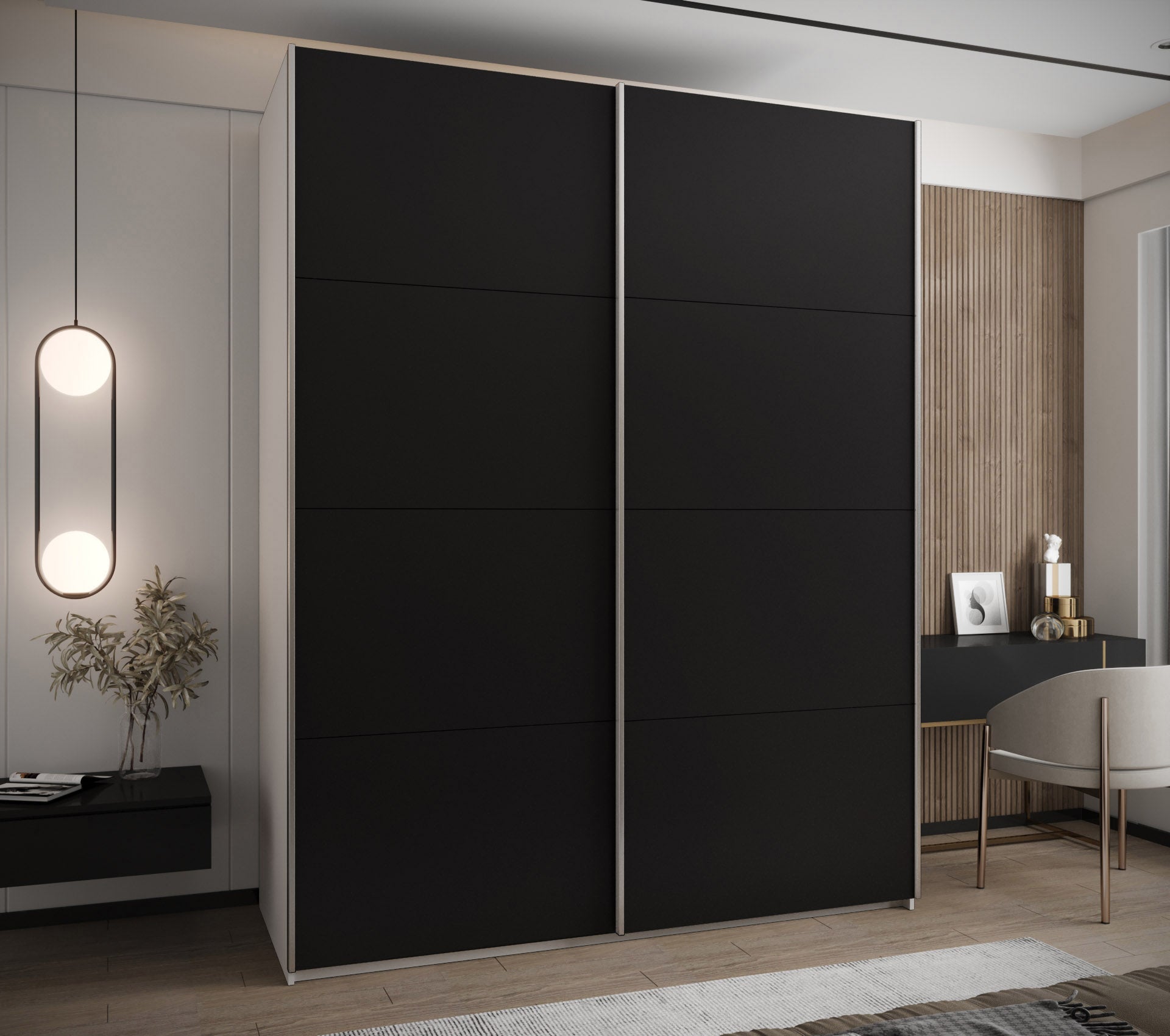 Szafa przesuwna wysoka Lux 1 190 x 64 x 245,5 cm biały + czarny + u. srebrny - Abiks Meble - 2